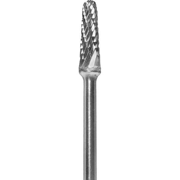 Made in USA - 7mm Cut Diam, 0.0925" Shank Diam, Cone Head Double Cut Burr - Carbide, 13mm LOC, 51mm OAL - Apex Tool & Supply