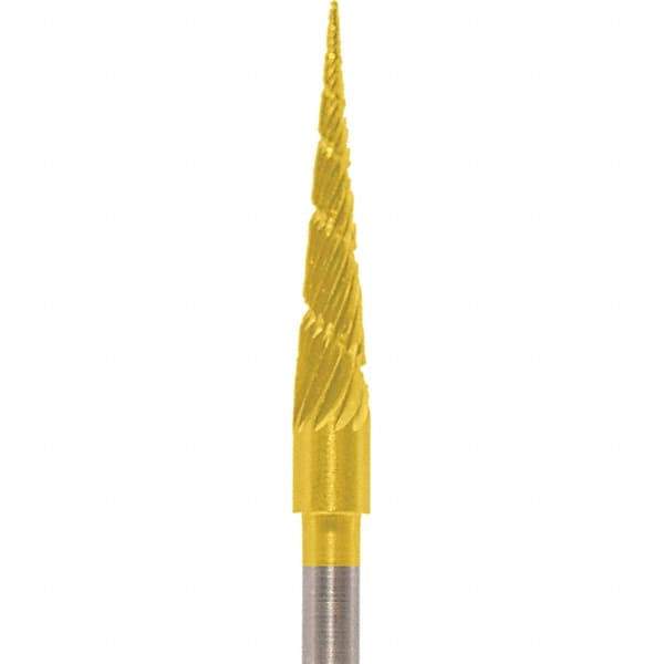 Made in USA - 3mm Cut Diam, 0.0925" Shank Diam, Cone Head Chipbreaker Cut Burr - Carbide, 16mm LOC, 38mm OAL - Apex Tool & Supply