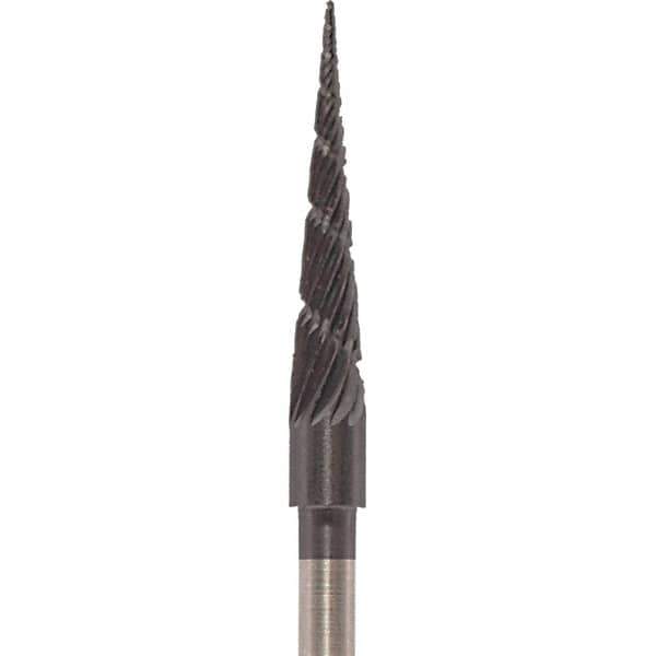Made in USA - 1/8" Cut Diam, 0.0925" Shank Diam, Cone Head Chipbreaker Cut Burr - Carbide, 5/8" LOC, 1-1/2" OAL - Apex Tool & Supply