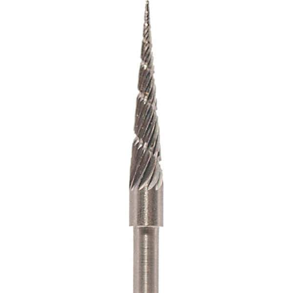 Made in USA - 1/8" Cut Diam, 0.0925" Shank Diam, Cone Head Chipbreaker Cut Burr - Carbide, 5/8" LOC, 1-1/2" OAL - Apex Tool & Supply