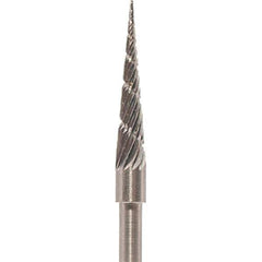 Made in USA - 3mm Cut Diam, 0.0925" Shank Diam, Cone Head Chipbreaker Cut Burr - Carbide, 16mm LOC, 38mm OAL - Apex Tool & Supply