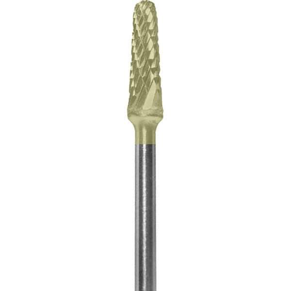 Made in USA - 5/32" Cut Diam, 0.0925" Shank Diam, Cone Head Double Cut Burr - Carbide, 1/2" LOC, 2" OAL - Apex Tool & Supply