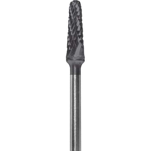 Made in USA - 5/32" Cut Diam, 0.0925" Shank Diam, Cone Head Double Cut Burr - Carbide, 1/2" LOC, 2" OAL - Apex Tool & Supply