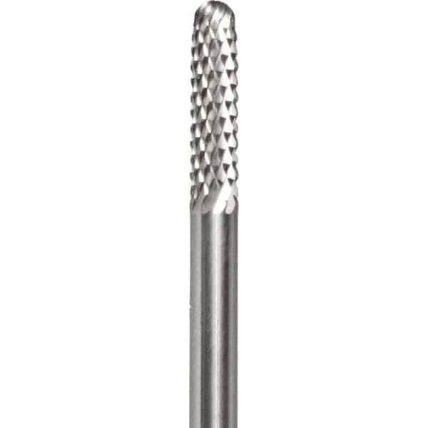 Made in USA - 3/32" Cut Diam, 0.0925" Shank Diam, Cylinder with Radius Head Diamond Cut Burr - Carbide, 1/2" LOC, 1-1/2" OAL - Apex Tool & Supply