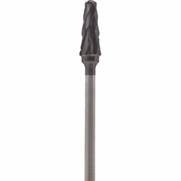 Made in USA - 5mm Cut Diam, 0.0925" Shank Diam, Cone Head Double Cut Burr - Carbide, 13mm LOC, 51mm OAL - Apex Tool & Supply