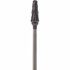 Made in USA - 5mm Cut Diam, 0.0925" Shank Diam, Cone Head Double Cut Burr - Carbide, 13mm LOC, 51mm OAL - Apex Tool & Supply