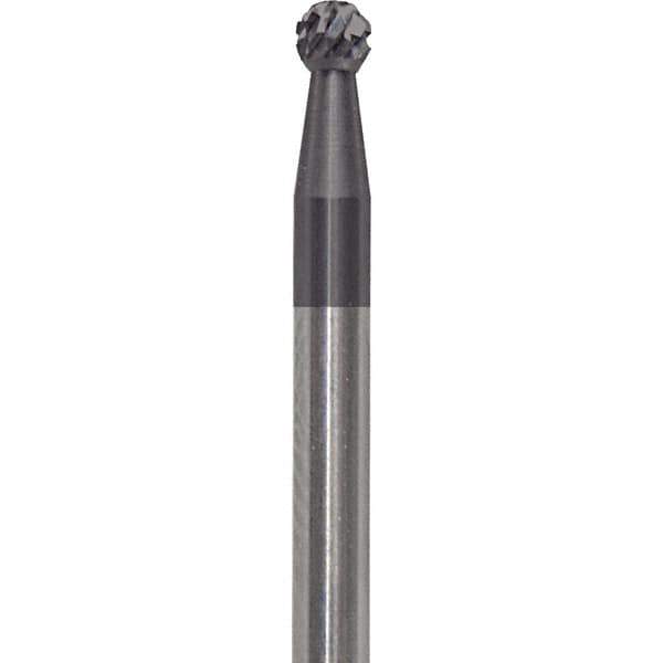 Made in USA - 3/32" Cut Diam, 0.0925" Shank Diam, Ball Head Diamond Cut Burr - Carbide, 3/32" LOC, 1-1/2" OAL - Apex Tool & Supply
