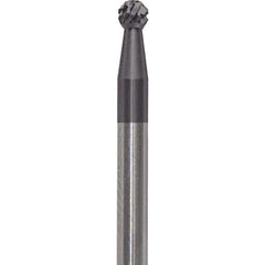 Made in USA - 3/32" Cut Diam, 0.0925" Shank Diam, Ball Head Diamond Cut Burr - Carbide, 3/32" LOC, 1-1/2" OAL - Apex Tool & Supply