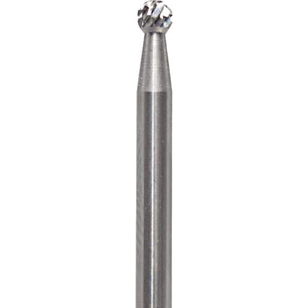 Made in USA - 3/32" Cut Diam, 0.0925" Shank Diam, Ball Head Diamond Cut Burr - Carbide, 3/32" LOC, 1-1/2" OAL - Apex Tool & Supply