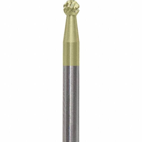 Made in USA - 3/32" Cut Diam, 0.0925" Shank Diam, Ball Head Diamond Cut Burr - Carbide, 3/32" LOC, 1-1/2" OAL - Apex Tool & Supply