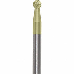 Made in USA - 3/32" Cut Diam, 0.0925" Shank Diam, Ball Head Diamond Cut Burr - Carbide, 3/32" LOC, 1-1/2" OAL - Apex Tool & Supply