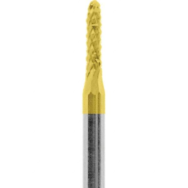 Made in USA - 1/16" Cut Diam, 3/32" Shank Diam, Cylinder with Radius Head Diamond Cut Burr - Carbide, 1/4" LOC, 1-1/2" OAL - Apex Tool & Supply