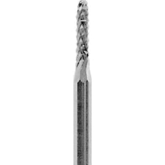 Made in USA - 1/16" Cut Diam, 3/32" Shank Diam, Cylinder with Radius Head Diamond Cut Burr - Carbide, 1/4" LOC, 1-1/2" OAL - Apex Tool & Supply