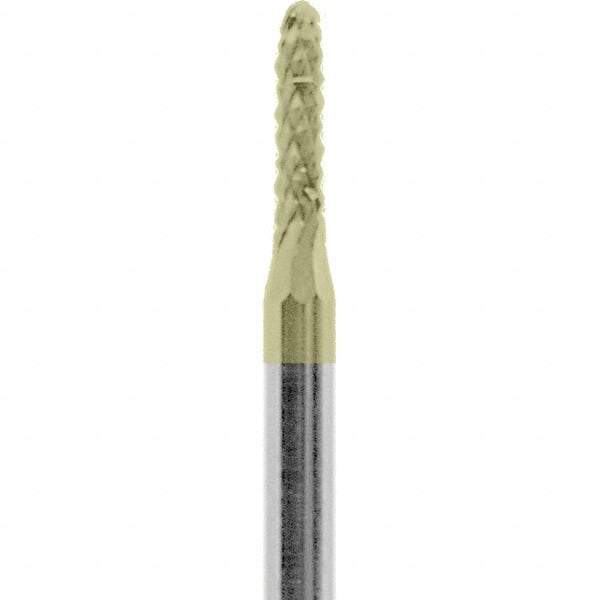 Made in USA - 1/16" Cut Diam, 3/32" Shank Diam, Cylinder with Radius Head Diamond Cut Burr - Carbide, 1/4" LOC, 1-1/2" OAL - Apex Tool & Supply