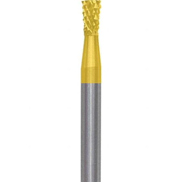 Made in USA - 3/32" Cut Diam, 3/32" Shank Diam, Inverted Cone Head Diamond Cut Burr - Carbide, 1/8" LOC, 1-1/2" OAL - Apex Tool & Supply