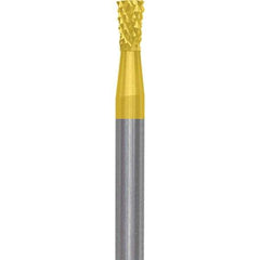 Made in USA - 3/32" Cut Diam, 3/32" Shank Diam, Inverted Cone Head Diamond Cut Burr - Carbide, 1/8" LOC, 1-1/2" OAL - Apex Tool & Supply