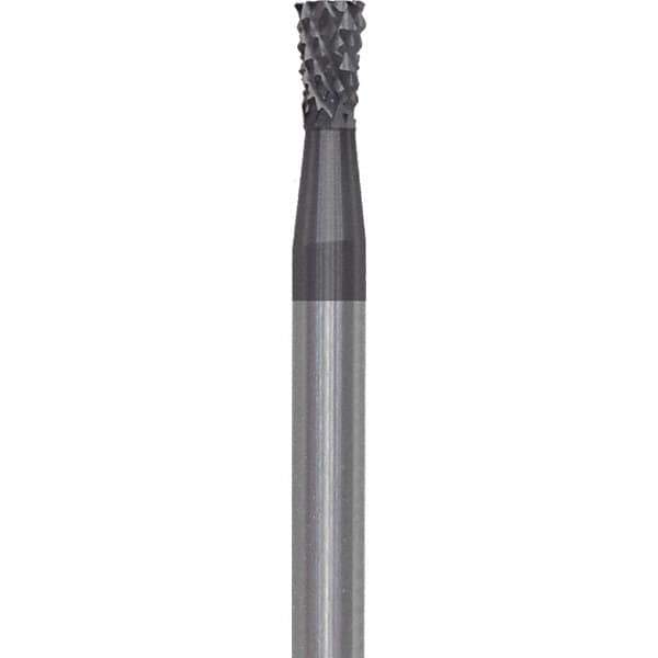 Made in USA - 3/32" Cut Diam, 3/32" Shank Diam, Inverted Cone Head Diamond Cut Burr - Carbide, 1/8" LOC, 1-1/2" OAL - Apex Tool & Supply