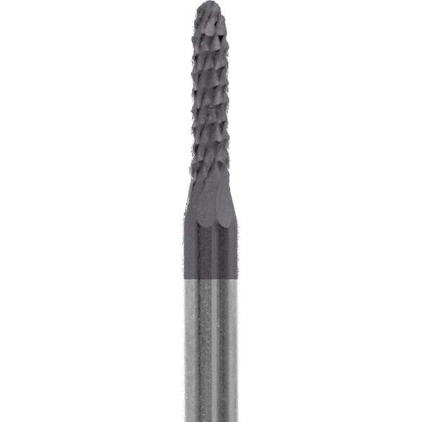 Made in USA - 3/32" Cut Diam, 0.0925" Shank Diam, Cone Head Diamond Cut Burr - Carbide, 3/8" LOC, 1-1/2" OAL - Apex Tool & Supply