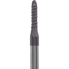 Made in USA - 3/32" Cut Diam, 0.0925" Shank Diam, Cone Head Diamond Cut Burr - Carbide, 3/8" LOC, 1-1/2" OAL - Apex Tool & Supply