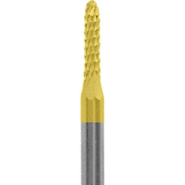 Made in USA - 3/32" Cut Diam, 0.0925" Shank Diam, Cone Head Diamond Cut Burr - Carbide, 3/8" LOC, 1-1/2" OAL - Apex Tool & Supply