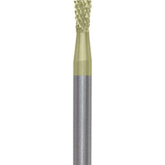 Made in USA - 3/32" Cut Diam, 3/32" Shank Diam, Inverted Cone Head Diamond Cut Burr - Carbide, 1/8" LOC, 1-1/2" OAL - Apex Tool & Supply