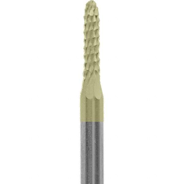 Made in USA - 3/32" Cut Diam, 0.0925" Shank Diam, Cone Head Diamond Cut Burr - Carbide, 3/8" LOC, 1-1/2" OAL - Apex Tool & Supply