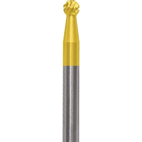 Made in USA - 3/32" Cut Diam, 0.0925" Shank Diam, Ball Head Diamond Cut Burr - Carbide, 3/32" LOC, 1-1/2" OAL - Apex Tool & Supply