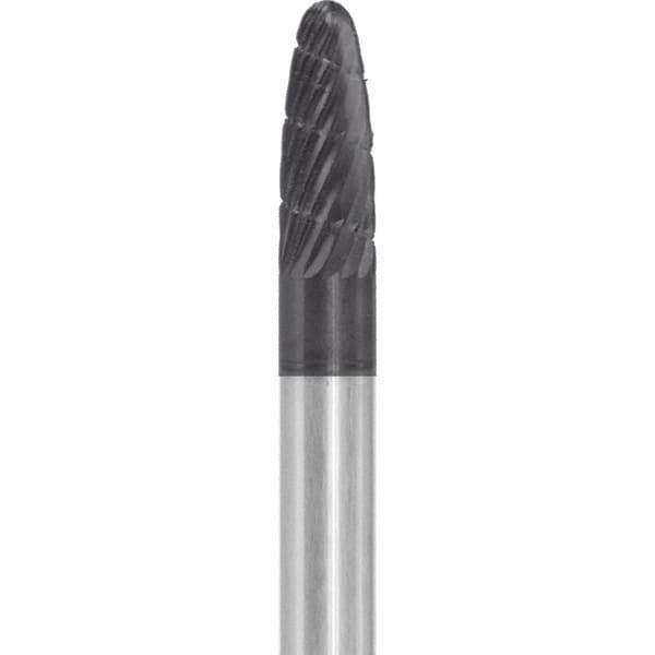 Made in USA - 1/4" Cut Diam, 1/4" Shank Diam, Tree with Radius Head Fastmill Cut Burr - Carbide, 5/8" LOC, 2" OAL - Apex Tool & Supply