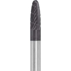 Made in USA - 1/4" Cut Diam, 1/4" Shank Diam, Tree with Radius Head Fastmill Cut Burr - Carbide, 5/8" LOC, 2" OAL - Apex Tool & Supply