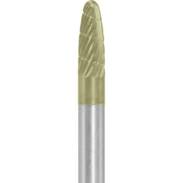 Made in USA - 1/4" Cut Diam, 1/4" Shank Diam, Tree with Radius Head Double Cut Burr - Carbide, 5/8" LOC, 2" OAL - Apex Tool & Supply