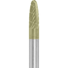 Made in USA - 1/4" Cut Diam, 1/4" Shank Diam, Tree with Radius Head Double Cut Burr - Carbide, 5/8" LOC, 2" OAL - Apex Tool & Supply