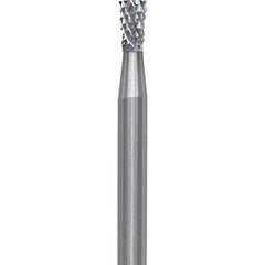 Made in USA - 3/32" Cut Diam, 0.0925" Shank Diam, Inverted Cone Head Diamond Cut Burr - Carbide, 1/8" LOC, 1-1/2" OAL - Apex Tool & Supply