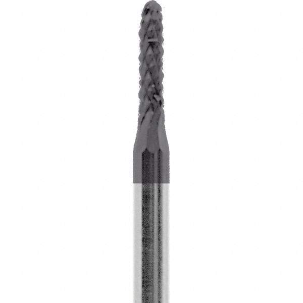 Made in USA - 1/16" Cut Diam, 3/32" Shank Diam, Cylinder with Radius Head Diamond Cut Burr - Carbide, 1/4" LOC, 1-1/2" OAL - Apex Tool & Supply