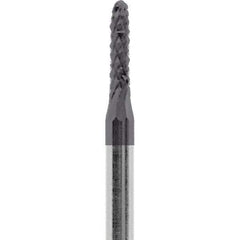 Made in USA - 1/16" Cut Diam, 3/32" Shank Diam, Cylinder with Radius Head Diamond Cut Burr - Carbide, 1/4" LOC, 1-1/2" OAL - Apex Tool & Supply