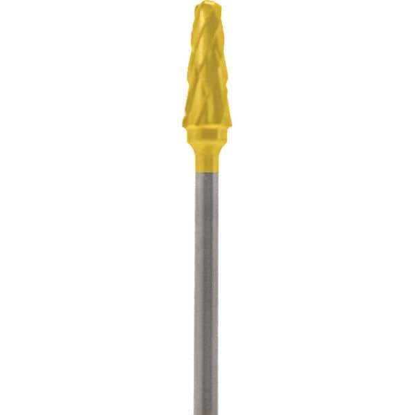 Made in USA - 5mm Cut Diam, 0.0925" Shank Diam, Cone Head Double Cut Burr - Carbide, 13mm LOC, 51mm OAL - Apex Tool & Supply
