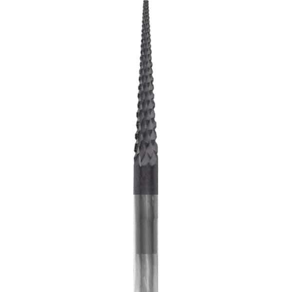 Made in USA - 3/32" Cut Diam, 0.0925" Shank Diam, Cone Head Chipbreaker Cut Burr - Carbide, 5/8" LOC, 1-1/2" OAL - Apex Tool & Supply