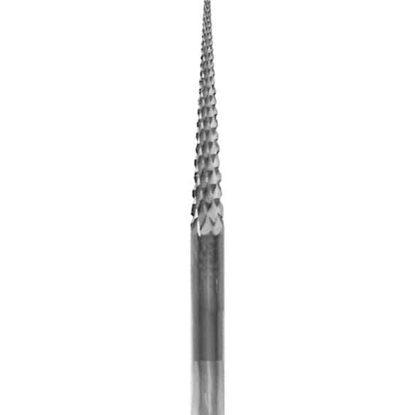 Made in USA - 3/32" Cut Diam, 0.0925" Shank Diam, Cone Head Chipbreaker Cut Burr - Carbide, 5/8" LOC, 1-1/2" OAL - Apex Tool & Supply