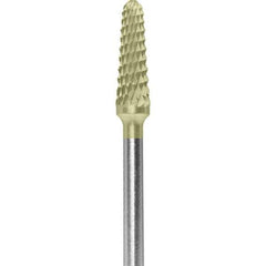 Made in USA - 5/32" Cut Diam, 0.0925" Shank Diam, Cone Head Diamond Cut Burr - Carbide, 1/2" LOC, 2" OAL - Apex Tool & Supply