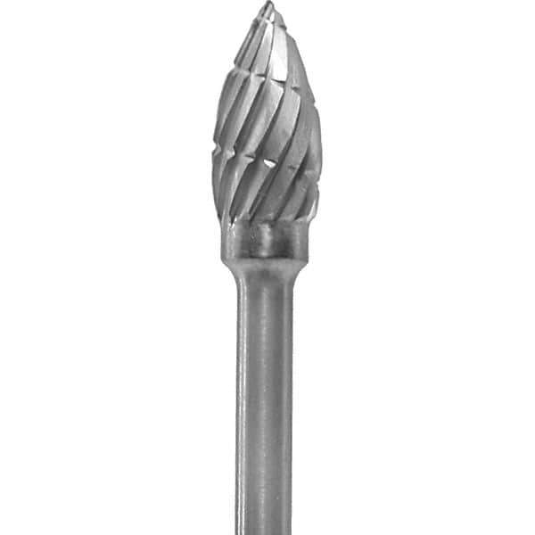 Made in USA - 3/16" Cut Diam, 0.0925" Shank Diam, Flame Head Chipbreaker Cut Burr - Carbide, 3/8" LOC, 1-7/8" OAL - Apex Tool & Supply