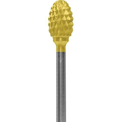 Made in USA - 1/4" Cut Diam, 0.0925" Shank Diam, Oval Head Diamond Cut Burr - Carbide, 3/8" LOC, 1-7/8" OAL - Apex Tool & Supply
