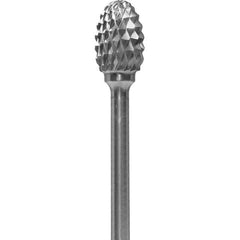 Made in USA - 1/4" Cut Diam, 0.0925" Shank Diam, Oval Head Diamond Cut Burr - Carbide, 3/8" LOC, 1-7/8" OAL - Apex Tool & Supply