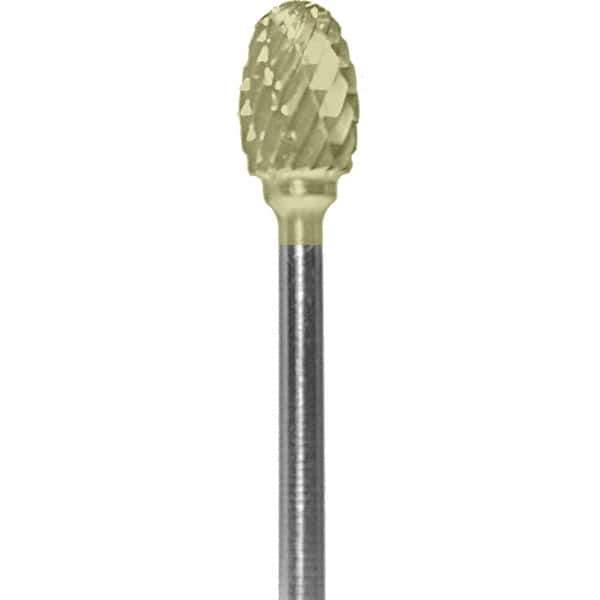 Made in USA - 1/4" Cut Diam, 0.0925" Shank Diam, Oval Head Double Cut Burr - Carbide, 3/8" LOC, 1-7/8" OAL - Apex Tool & Supply