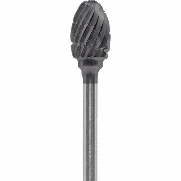 Made in USA - 1/4" Cut Diam, 0.0925" Shank Diam, Oval Head Chipbreaker Cut Burr - Carbide, 3/8" LOC, 1-7/8" OAL - Apex Tool & Supply