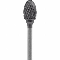 Made in USA - 1/4" Cut Diam, 0.0925" Shank Diam, Oval Head Chipbreaker Cut Burr - Carbide, 3/8" LOC, 1-7/8" OAL - Apex Tool & Supply