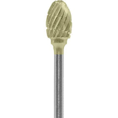 Made in USA - 1/4" Cut Diam, 0.0925" Shank Diam, Oval Head Chipbreaker Cut Burr - Carbide, 3/8" LOC, 1-7/8" OAL - Apex Tool & Supply