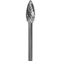Made in USA - 3/16" Cut Diam, 0.0925" Shank Diam, Flame Head Diamond Cut Burr - Carbide, 3/8" LOC, 1-7/8" OAL - Apex Tool & Supply