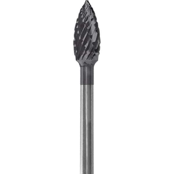 Made in USA - 3/16" Cut Diam, 0.0925" Shank Diam, Flame Head Double Cut Burr - Carbide, 3/8" LOC, 1-7/8" OAL - Apex Tool & Supply