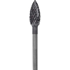 Made in USA - 3/16" Cut Diam, 0.0925" Shank Diam, Flame Head Double Cut Burr - Carbide, 3/8" LOC, 1-7/8" OAL - Apex Tool & Supply