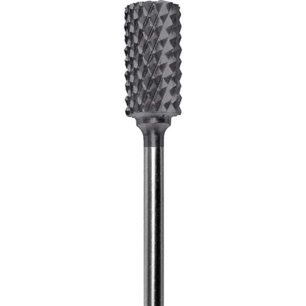 Made in USA - 1/4" Cut Diam, 0.0925" Shank Diam, Cylinder Head Diamond Cut Burr - Carbide, 1/2" LOC, 2" OAL - Apex Tool & Supply