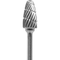 Made in USA - 1/4" Cut Diam, 0.0925" Shank Diam, Tree with Radius Head Double Cut Burr - Carbide, 1/2" LOC, 2" OAL - Apex Tool & Supply